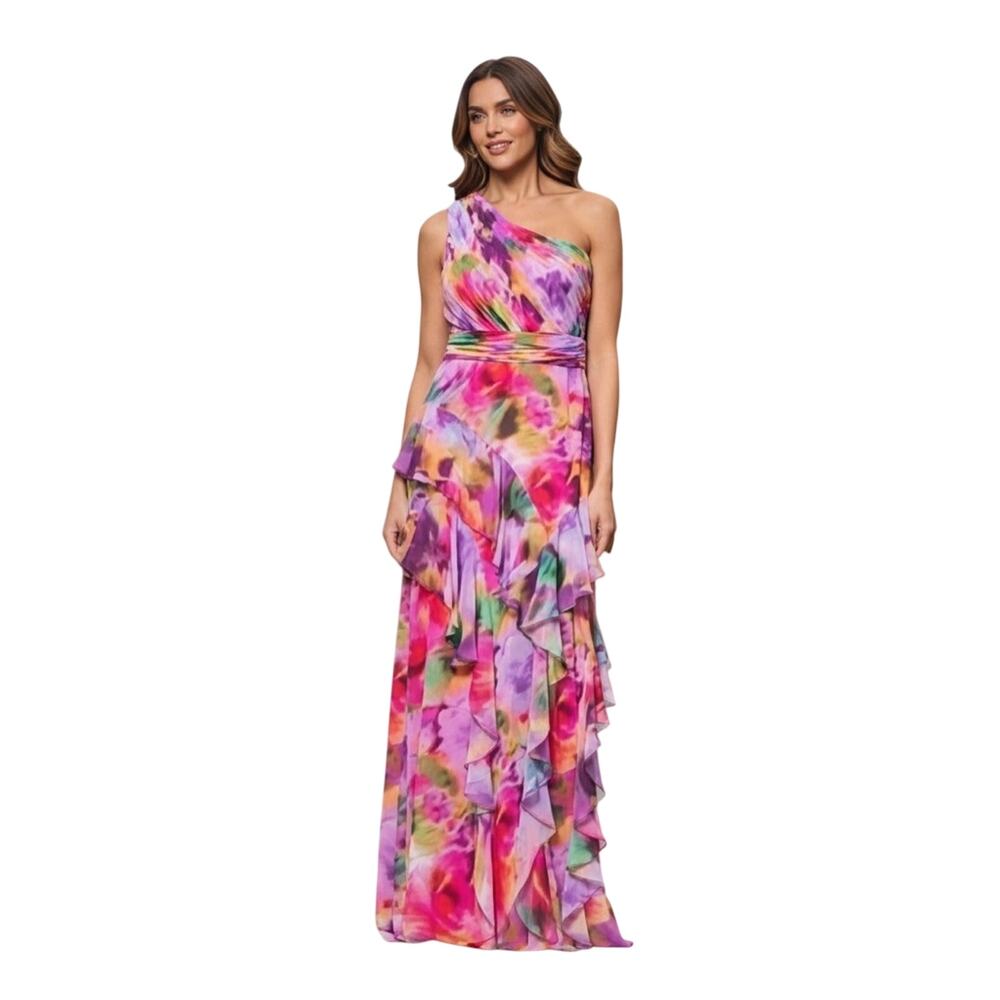 Xscape $288 Pleated Chiffon Split V-Neck Sleeveless A-Line Gown Maxi Size 6
